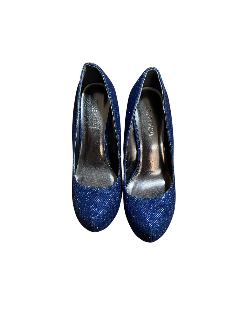 Forever 21 Sparkle Navy Blue Round-Toe Pumps